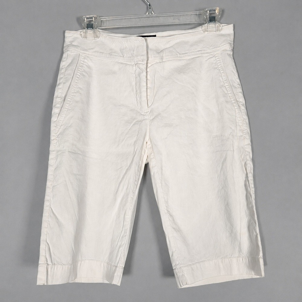 Eileen‎ Fisher Bermuda Shorts Womens 2 White Linen Blend Stretch Coastal Minimal